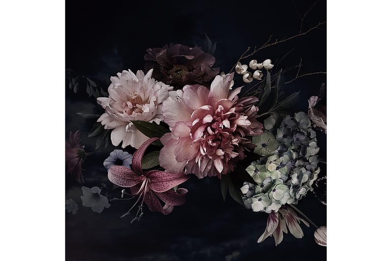 Akrylbilde Flowers III Glass/Svart/Rosa - 80x80 cm - Lerretsbilder