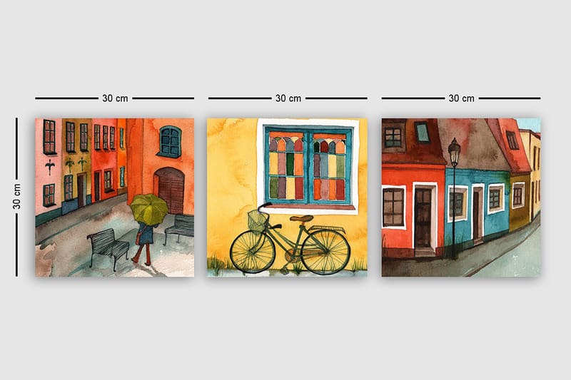 Decorative Canvas Painting (3 Pieces) 30x30 - Interiør - Maleri & posters - Lerretsbilder