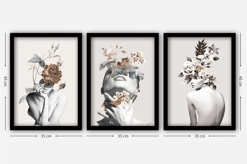 Decorative Framed Painting (3 Pieces) 35x45 - Interiør - Maleri & posters - Lerretsbilder