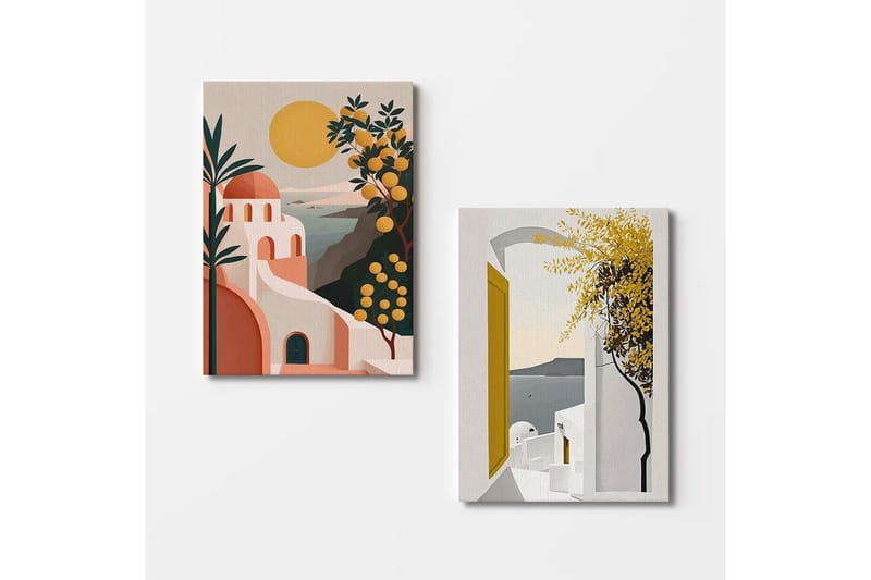 Dekorativt lerretsmaleri (2 stykker) Caldra Flerfarget Lumi - Multifarget - Interiør - Maleri & posters - Lerretsbilder