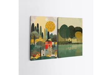 Dekorativt lerretsmaleri (2 stykker) Caldra Flerfarget Neo - Multifarget - Interiør - Maleri & posters - Lerretsbilder