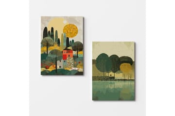 Dekorativt lerretsmaleri (2 stykker) Caldra Flerfarget Neo - Multifarget - Interiør - Maleri & posters - Lerretsbilder