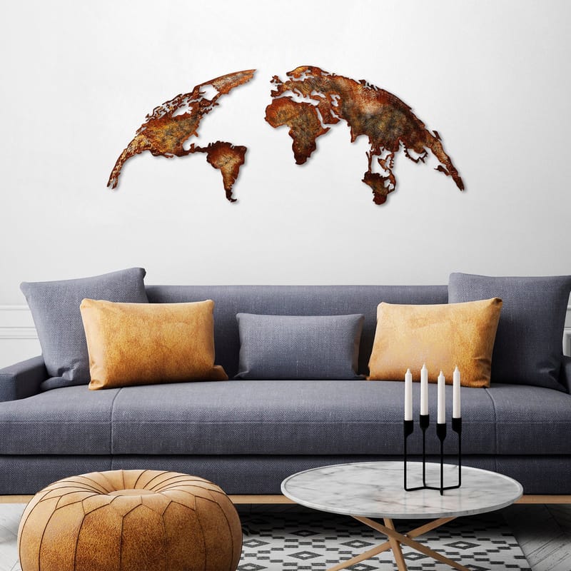 Dekorativt metallveggtilbehør Wallxpert Verdenskart (150 x 59 cm) Lysebrun - Interiør - Maleri & posters - Lerretsbilder