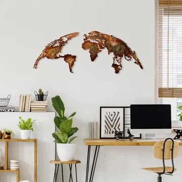 Dekorativt metallveggtilbehør Wallxpert Verdenskart (150 x 59 cm) Lysebrun - Interiør - Maleri & posters - Lerretsbilder
