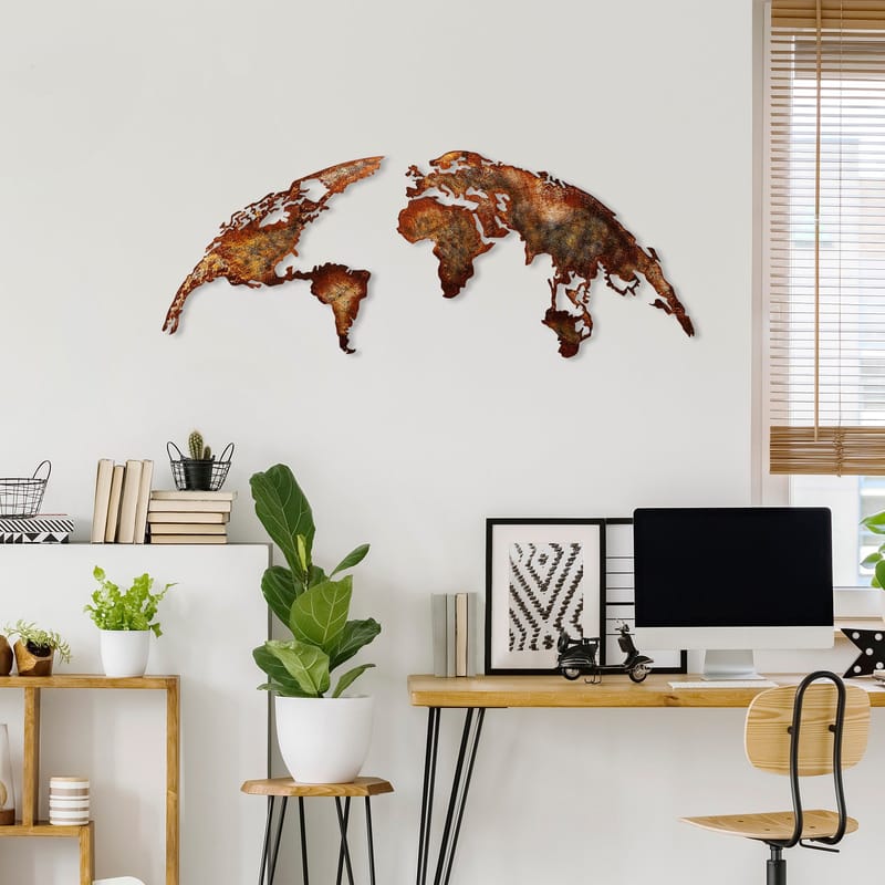 Dekorativt metallveggtilbehør Wallxpert Verdenskart (150 x 59 cm) Lysebrun - Interiør - Maleri & posters - Lerretsbilder