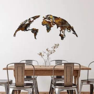 Dekorativt metallveggtilbehør Wallxpert Verdenskart (150 x 59 cm) Mørkebrun - Flerfarget - Interiør - Maleri & posters - Lerretsbilder