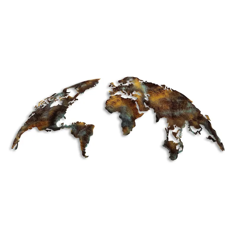 Dekorativt metallveggtilbehør Wallxpert Verdenskart (150 x 59 cm) Mørkebrun, Flerfarget