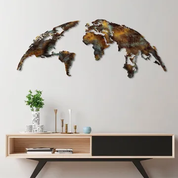 Dekorativt metallveggtilbehør Wallxpert Verdenskart (150 x 59 cm) Mørkebrun - Flerfarget - Interiør - Maleri & posters - Lerretsbilder