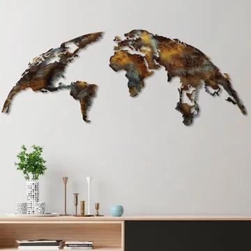 Dekorativt metallveggtilbehør Wallxpert Verdenskart (150 x 59 cm) Mørkebrun - Flerfarget - Interiør - Maleri & posters - Lerretsbilder
