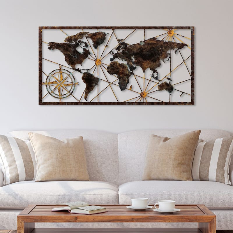 Dekorativt metallveggtilbehør Wallxpert Verdenskart-ramme (120 x 60 cm) Svart - Interiør - Maleri & posters - Posters