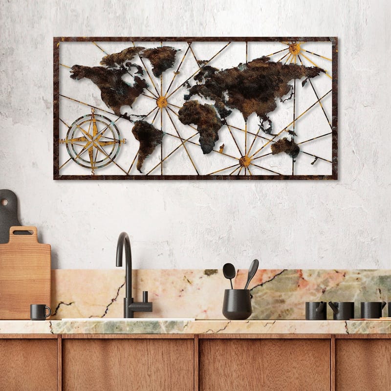 Dekorativt metallveggtilbehør Wallxpert Verdenskart-ramme (120 x 60 cm) Svart - Interiør - Maleri & posters - Posters
