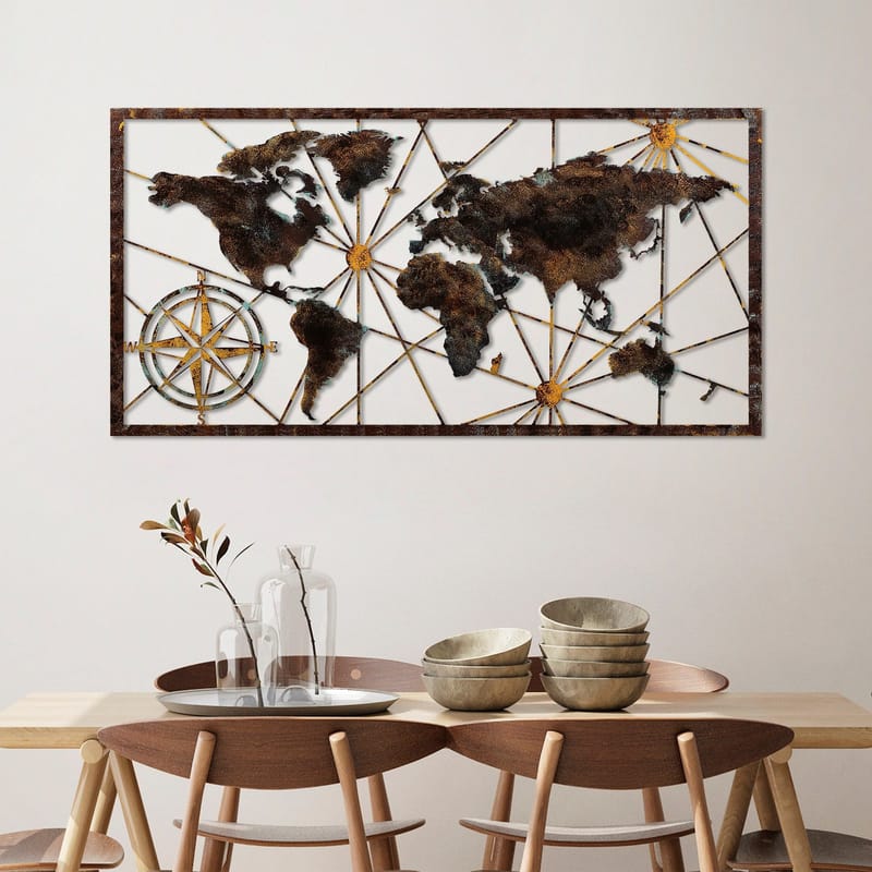 Dekorativt metallveggtilbehør Wallxpert Verdenskart-ramme (120 x 60 cm) Svart - Interiør - Maleri & posters - Posters