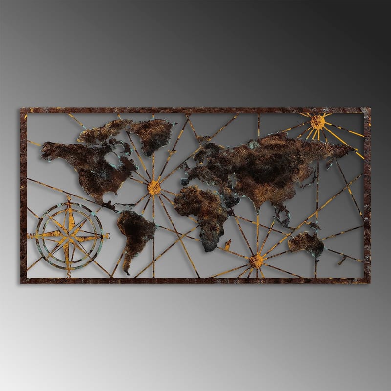 Dekorativt metallveggtilbehør Wallxpert Verdenskart-ramme (120 x 60 cm) Svart - Interiør - Maleri & posters - Posters