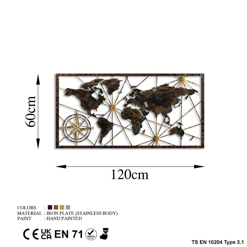 Dekorativt metallveggtilbehør Wallxpert Verdenskart-ramme (120 x 60 cm) Svart - Interiør - Maleri & posters - Posters