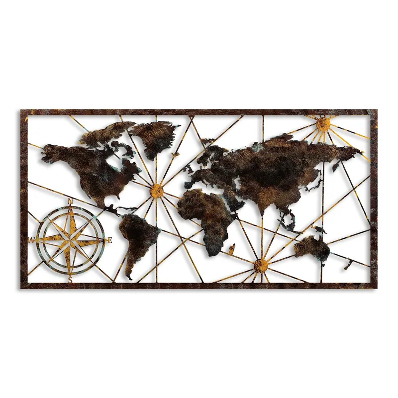 Dekorativt metallveggtilbehør Wallxpert Verdenskart-ramme (120 x 60 cm) Svart
