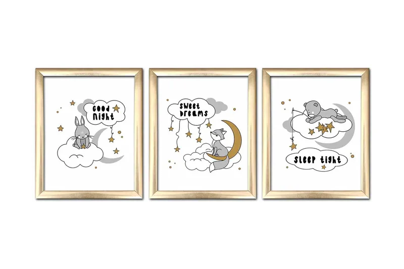 Bilde Animal med Ramme 3-pk Flerfarget, 22,3x52,8 cm