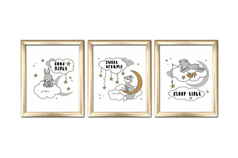 Bilde Animal med Ramme 3-pk Flerfarget, 22,3x52,8 cm