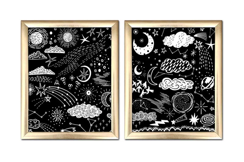 Bilde Astrology med Ramme 2-pk Flerfarget - 22,3x52,8 cm - Interiør - Maleri & posters - Lerretsbilder