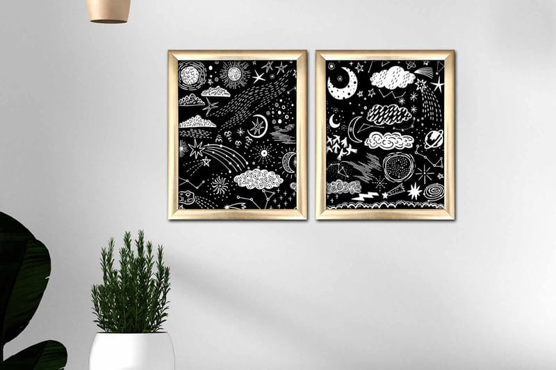 Bilde Astrology med Ramme 2-pk Flerfarget - 22,3x52,8 cm - Interiør - Maleri & posters - Lerretsbilder
