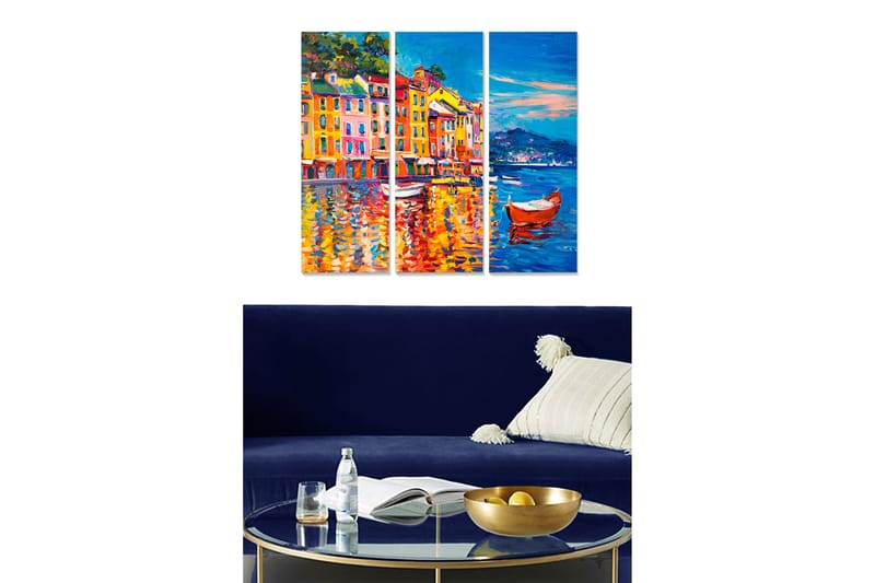 Bilde City 3-pk Flerfarget - 22x05 cm - Interiør - Maleri & posters - Lerretsbilder