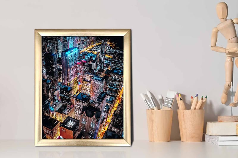 Bilde City med Ramme Flerfarget - 22,3x52,8 cm - Lerretsbilder