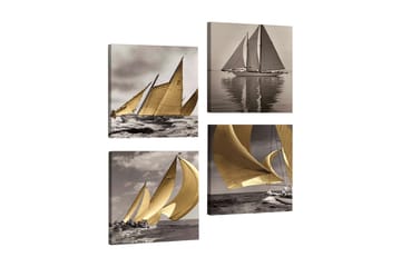 Bilde Dekorativ 4 Deler - Grå/Krem/Hvit/Svart - Interiør - Maleri & posters - Lerretsbilder