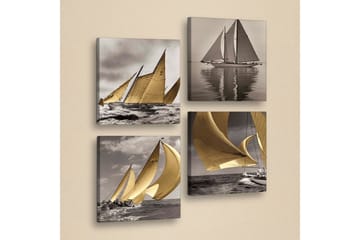 Bilde Dekorativ 4 Deler - Grå/Krem/Hvit/Svart - Interiør - Maleri & posters - Lerretsbilder
