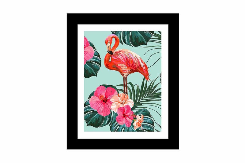 Bilde Floral Animal med Ramme Flerfarget - 22,3x52,8 cm - Lerretsbilder