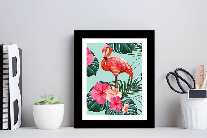 Bilde Floral Animal med Ramme Flerfarget - 22,3x52,8 cm - Lerretsbilder