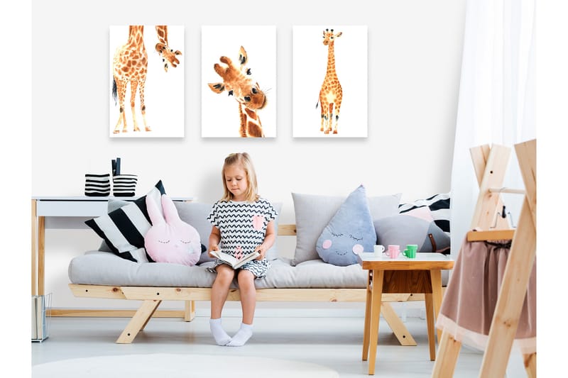 Bilde Funny Giraffes 3 Parts 120x60 - Artgeist sp. z o. o. - Lerretsbilder