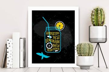 Bilde Kitchen med Ramme Flerfarget - 22,3x52,8 cm - Interiør - Maleri & posters - Lerretsbilder