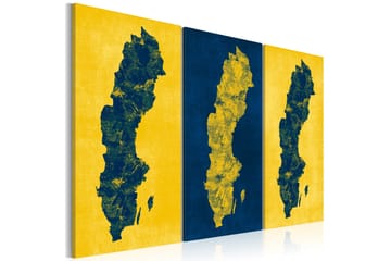 Bilde Malt Kart Over Sverige Triptyk 120x80