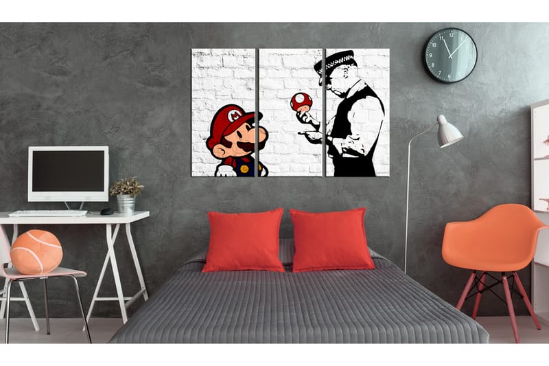 Bilde Mario Bros Banksy 90x60 - Artgeist sp. z o. o. - Lerretsbilder