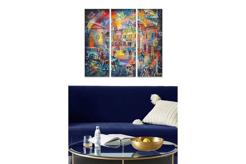 Canvasbilde Abstract 3-pk Flerfarget - 22x05 cm - Interiør - Maleri & posters - Lerretsbilder