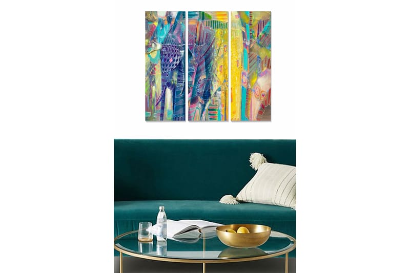 Canvasbilde Abstract 3-pk Flerfarget - 22x05 cm - Interiør - Maleri & posters - Lerretsbilder