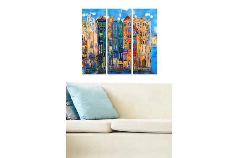 Canvasbilde City 3-pk flerfarget, 22x05 cm