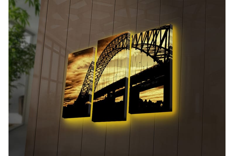 Canvasbilde Dekorativ LED-belysning 3 Deler - Flerfarget - Interiør - Maleri & posters - Lerretsbilder