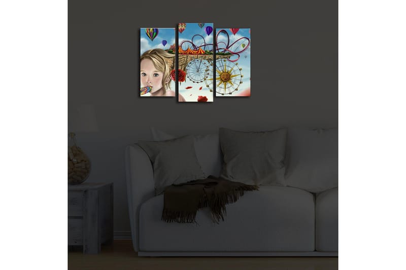 Canvasbilde Dekorativ LED-belysning 3 Deler - Flerfarget - Interiør - Maleri & posters - Lerretsbilder