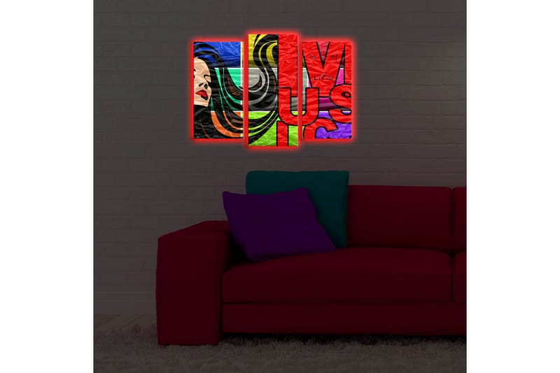 Canvasbilde Dekorativ LED-belysning 3 Deler - Flerfarget - Interiør - Maleri & posters - Lerretsbilder