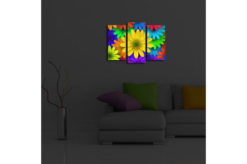 Canvasbilde Dekorativ LED-belysning 3 Deler - Flerfarget - Interiør - Maleri & posters - Lerretsbilder