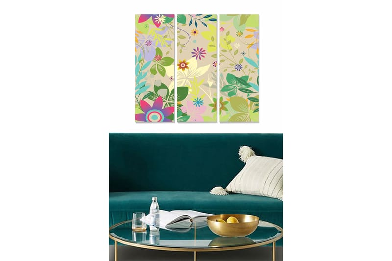 Canvasbilde Floral 3-pk flerfarget - 22x05 cm - Interiør - Maleri & posters - Lerretsbilder
