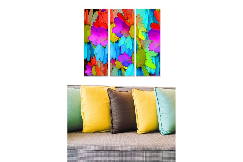 Canvasbilde Floral 3-pk flerfarget - 22x05 cm - Lerretsbilder