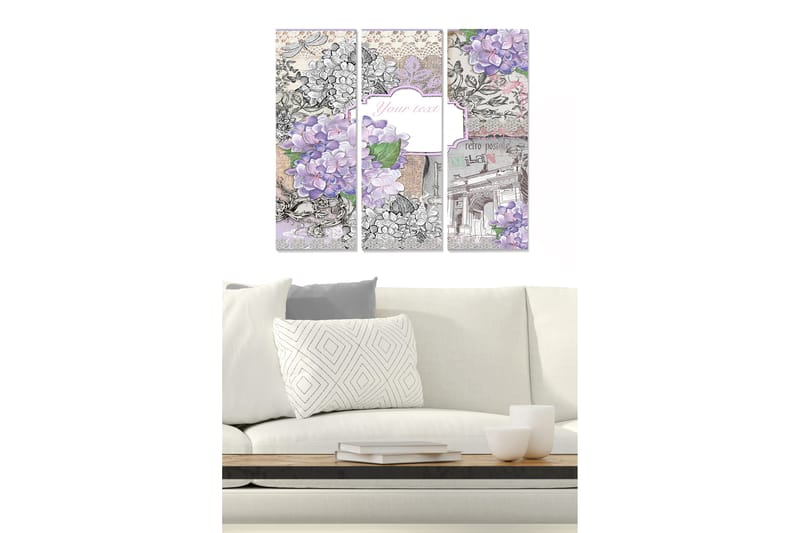 Canvasbilde Floral 3-pk flerfarget - 22x05 cm - Lerretsbilder