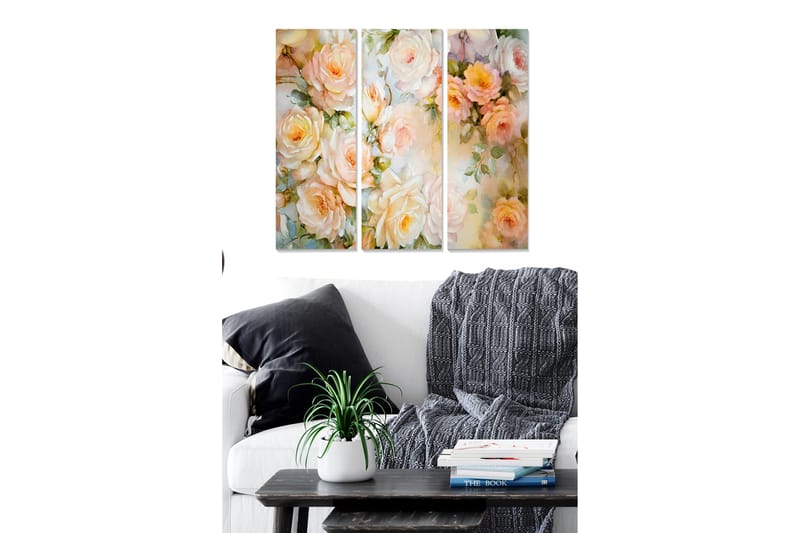 Canvasbilde Floral 3-pk flerfarget - 22x05 cm - Interiør - Maleri & posters - Lerretsbilder