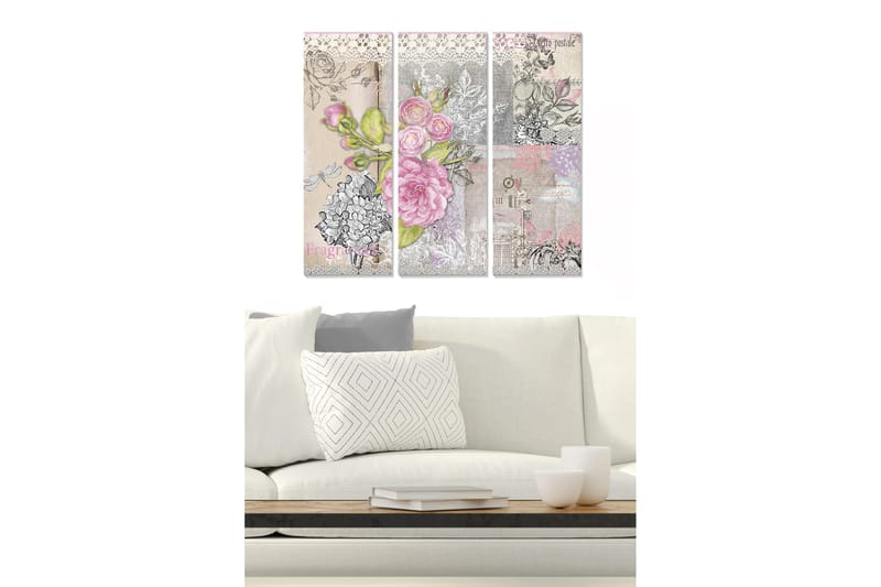 Canvasbilde Floral 3-pk flerfarget, 22x05 cm