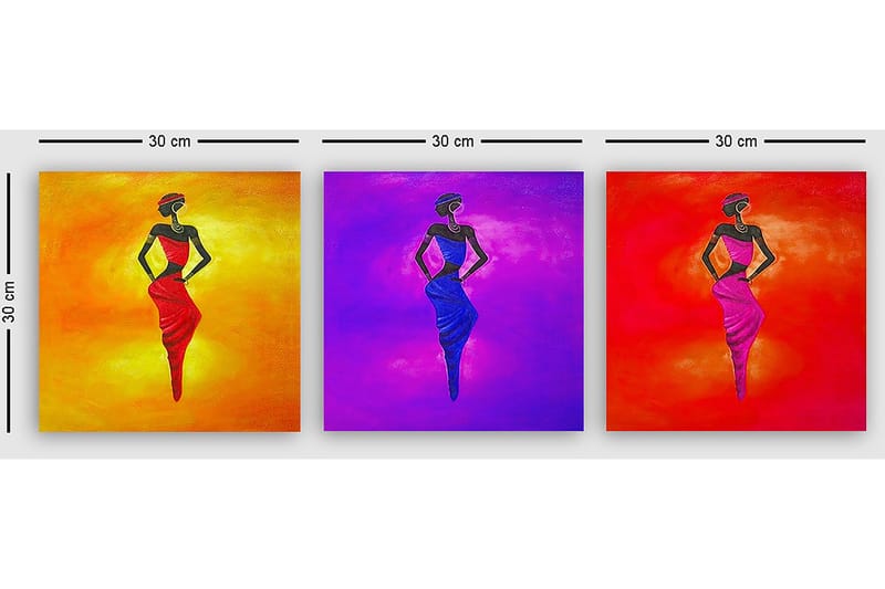 Dekorativ Canvasbilde 3-Deler 30x30 cm - Flerfarget - Interiør - Maleri & posters - Lerretsbilder