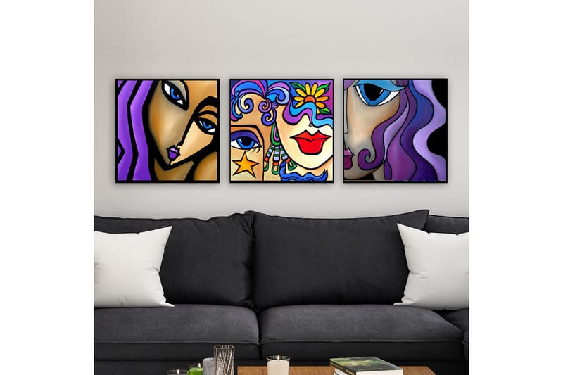 Dekorativ Canvasbilde 3-Deler 30x30 cm - Flerfarget - Interiør - Maleri & posters - Lerretsbilder