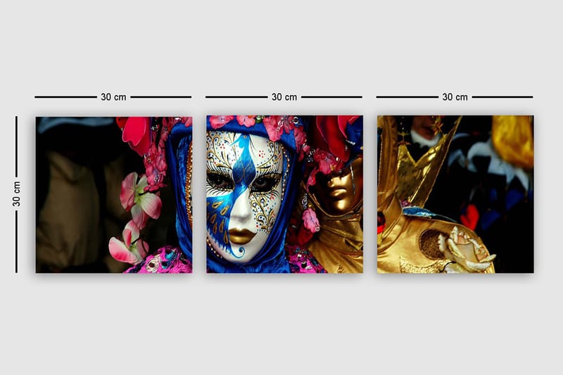 Dekorativ Canvasbilde 3-Deler 30x30 cm - Flerfarget - Interiør - Maleri & posters - Lerretsbilder