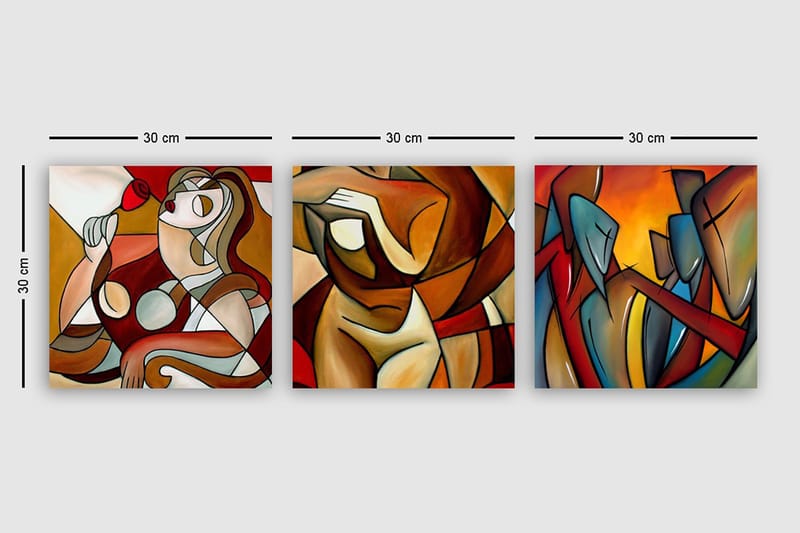 Dekorativ Canvasbilde 3-Deler 30x30 cm - Flerfarget - Interiør - Maleri & posters - Lerretsbilder