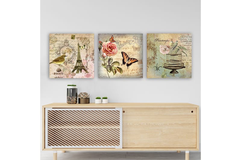 Dekorativ Canvasbilde 3-Deler 30x30 cm - Flerfarget - Interiør - Maleri & posters - Lerretsbilder